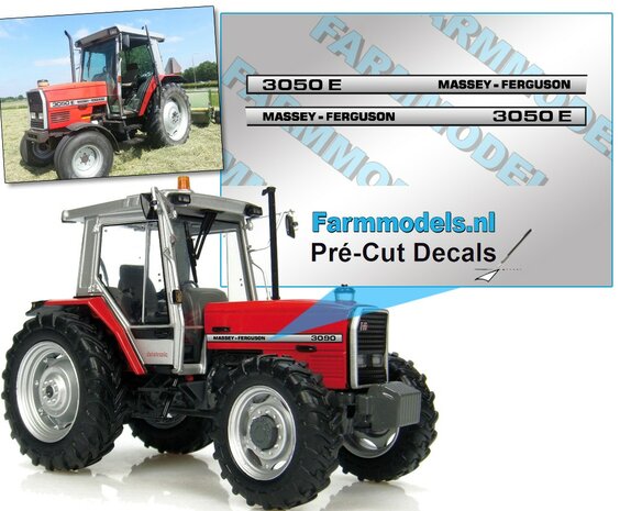 Massey-Ferguson 3050 E Typenr. Pr&eacute;-Cut Decals,  Geschikt voor motorkap MF UH 3080 / UH 2620, Farmmodels.nl, 1:32