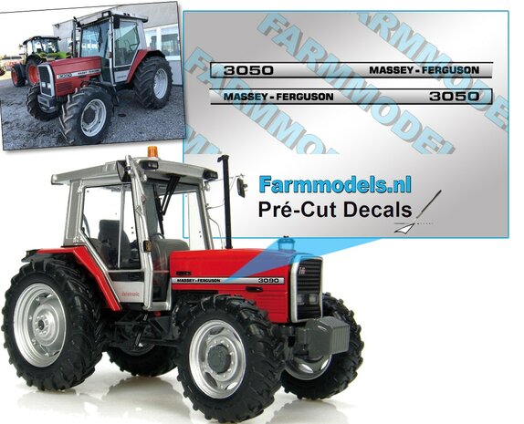 Massey-Ferguson 3050 Typenr. Pr&eacute;-Cut Decals,  Geschikt voor motorkap MF UH 3080 / UH 2620, Farmmodels.nl, 1:32