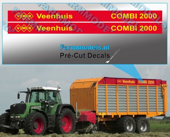Veenhuis VMR  - Super Silagewagen - COMBI 2000, 2x complete logo 195x14 mm,  gele txt op rode folie, Farmmodels.nl, 1:32