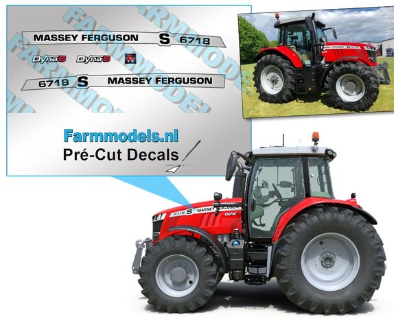 Massey Ferguson 6718 S Typenr. Pr&eacute;-Cut Decals,  Geschikt voor motorkap Britians 6718s, Farmmodels.nl, 1:32