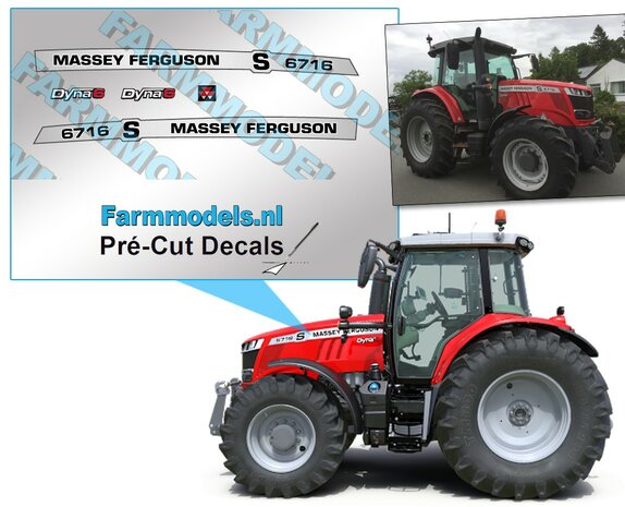 Massey Ferguson 6716 S Typenr. Pr&eacute;-Cut Decals,  Geschikt voor motorkap Britians 6718s, Farmmodels.nl, 1:32