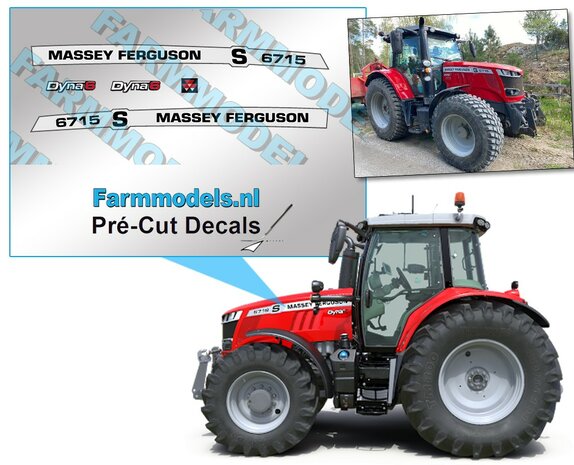 Massey Ferguson 6715 S Typenr. Pr&eacute;-Cut Decals,  Geschikt voor motorkap Britians 6718s, Farmmodels.nl, 1:32