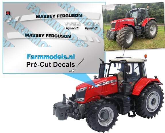 Massey Ferguson 7726 Typenr. Pr&eacute;-Cut Decals,  Geschikt voor motorkap MF 7726S UH, Farmmodels.nl, 1:32