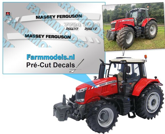 Massey Ferguson 7724 Typenr. Pr&eacute;-Cut Decals,  Geschikt voor motorkap MF 7726S UH, Farmmodels.nl, 1:32