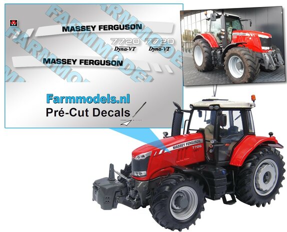 Massey Ferguson 7720 Typenr. Pr&eacute;-Cut Decals,  Geschikt voor motorkap MF 7726S UH, Farmmodels.nl, 1:32
