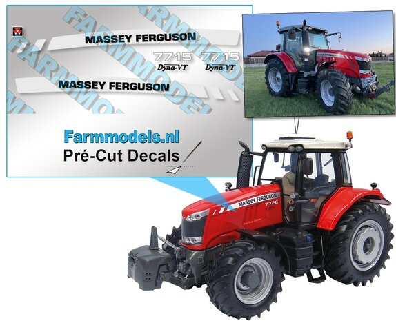 Massey Ferguson 7715 Typenr. Pr&eacute;-Cut Decals,  Geschikt voor motorkap MF 7726S UH, Farmmodels.nl, 1:32