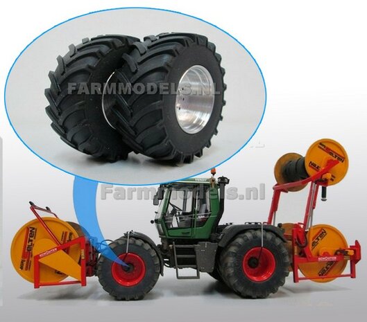 2x Vooras velg Fendt Xylon Aluminium + Brede vooras banden, BLANK geleverd, 1:32    