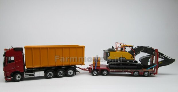 VOORBEELD FOTOS: HOOKLIFT VOLVO FH5 met Farmmodels bouwkits, Krampe haakarmbak van Wiking met opzetschotten, Nooteboom semi-dieplader etc.