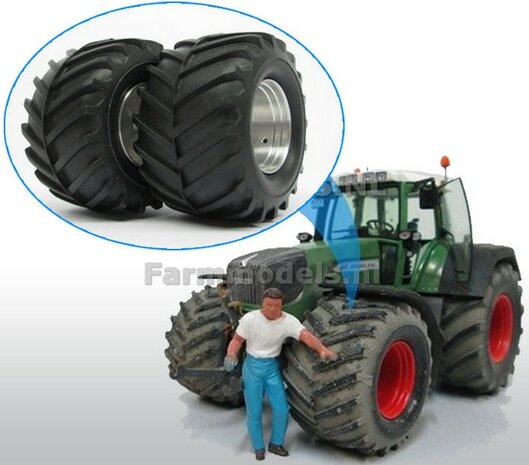 2x Alu. Voorasvelgen + Brede lage druk banden, geschikt voor Fendt 926 Gen II /930 Gen. III Fendt Weise toys 1:32              