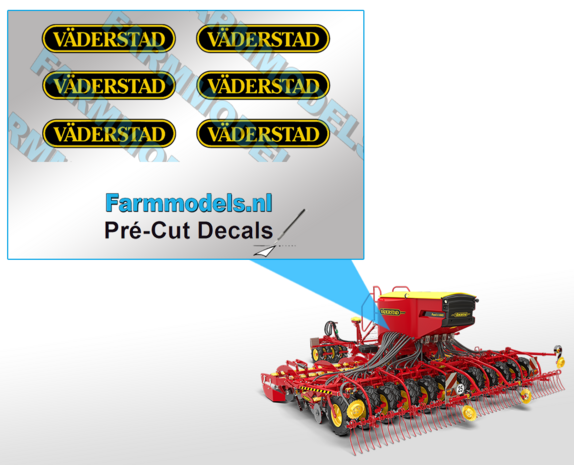 V&auml;derstad Logo Geel/Zwart op transparante folie, 25 mm breed x 5,3 mm hoog  Pr&eacute;-Cut Decals 1:32 Farmmodels.nl