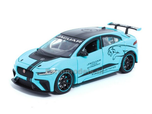 BLAUW Jaguar I-PACE e-TROPHY, Pull back, licht en geluid 1:32  tay32110010