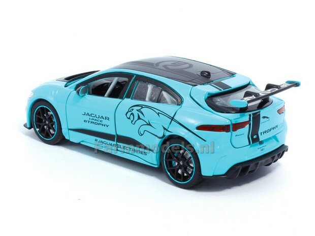 BLAUW Jaguar I-PACE e-TROPHY, Pull back, licht en geluid 1:32  tay32110010