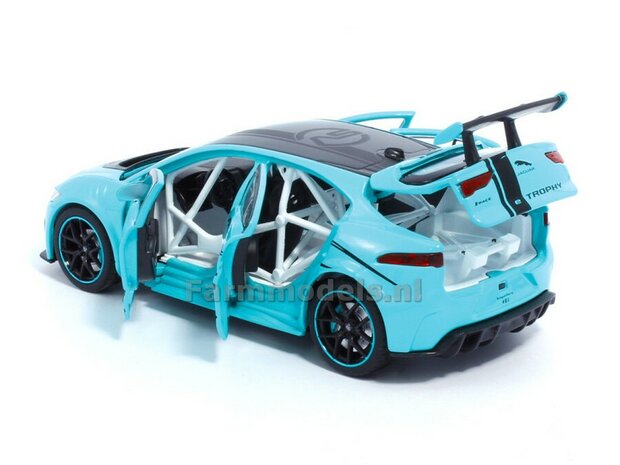 BLAUW Jaguar I-PACE e-TROPHY, Pull back, licht en geluid 1:32  tay32110010