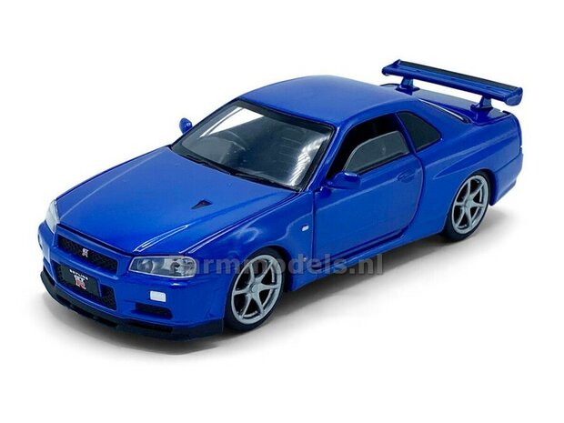 BLAUW Nissan GT-R34 V-Spec II / Pull back, licht en geluid  1:32  tay32115011