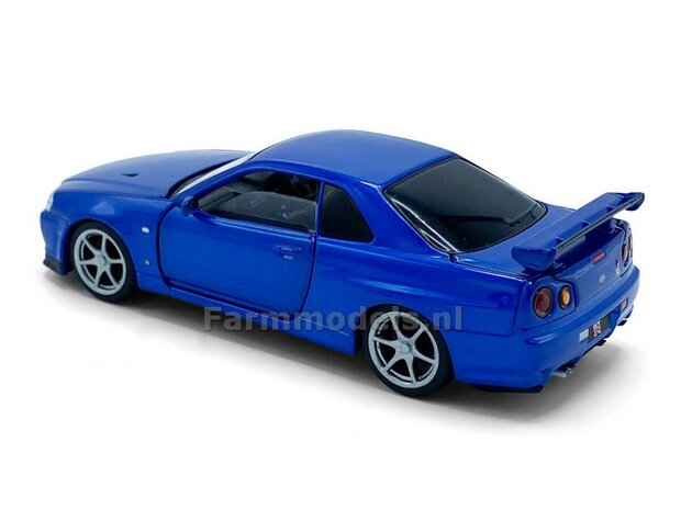 BLAUW Nissan GT-R34 V-Spec II / Pull back, licht en geluid  1:32  tay32115011