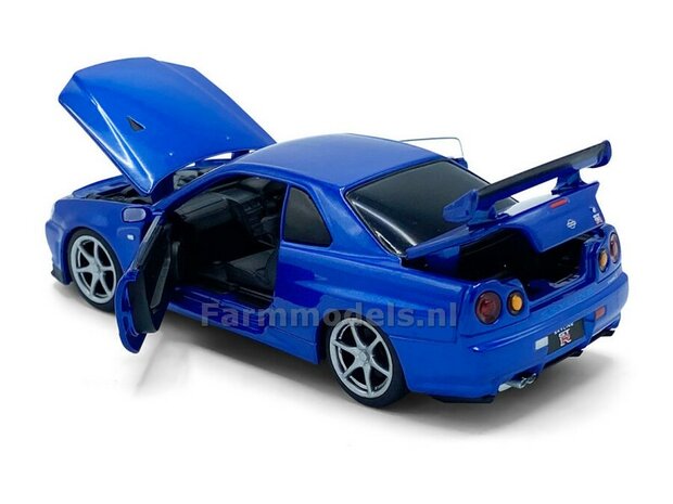 BLAUW Nissan GT-R34 V-Spec II / Pull back, licht en geluid  1:32  tay32115011