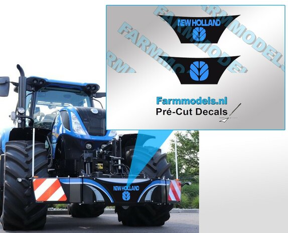 2x  NH logo&#039;s tbv UH Safetyweight Artnr 20798 en 20797 BLAUW op zwarte folie Pr&eacute;-Cut Decals 1:32 Farmmodels.nl