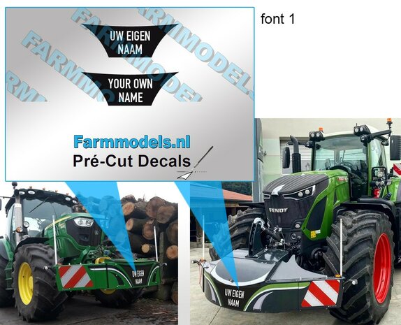 2x uw eigen teskt of logo A tbv UH Safetyweight Artnr 20798 en 20797 BLAUW op zwarte folie Pr&eacute;-Cut Decals 1:32 Farmmodels.nl