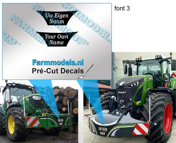 2x uw eigen teskt of logo C tbv UH Safetyweight Artnr 20798 en 20797 BLAUW op zwarte folie Pr&eacute;-Cut Decals 1:32 Farmmodels.nl