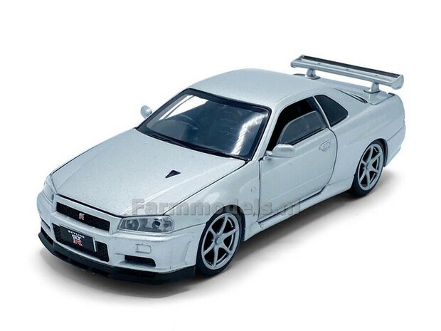 ZILVER GRIJS Nissan GT-R34 V-Spec II / Pull back, licht en geluid  tay32115012