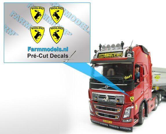 Volvo Eland schild steigerend 4x zwart op geel 7x5,6 mm Decals 1:32 Farmmodels.nl 