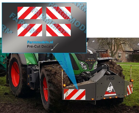4x Breedte/ Verdrijvingsbord (o.a. safety weight) stickers ong. 9 x 18 mm   Pr&eacute;-Cut Decals 1:32 Farmmodels.nl