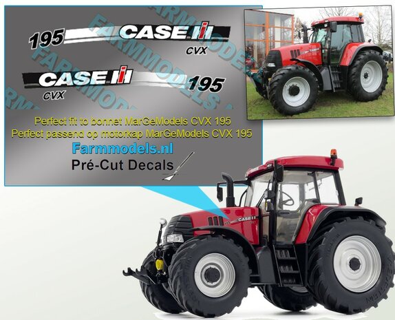 CASE IH CVX 195 Typenr. Decals,  geschikt voor motorkap Case Marge Models CVX 195, Farmmodels.nl, 1:32