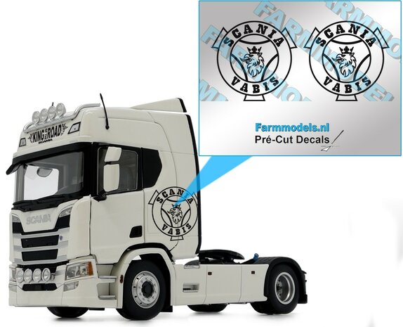 Scania Vabis - rond logo 2x ZWART op transparante FOLIE, 26 mm   Pr&eacute;-Cut Decals 1:32 Farmmodels.nl