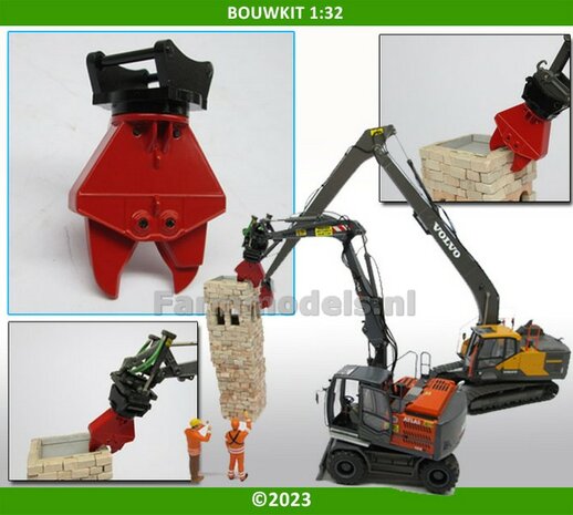 BOUWKIT Betonschaar/ Crusher ROOD OSHUMI FE500, geschikt voor S6/ S60 koppeling (o.a. Volvo EWR150, Volvo EC220LR, Liebherr 916, Atlas van AT) 1:32 