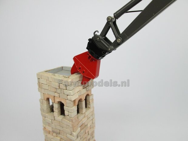 BOUWKIT Betonschaar/ Crusher ROOD OSHUMI FE500, geschikt voor S6/ S60 koppeling (o.a. Volvo EWR150, Volvo EC220LR, Liebherr 916, Atlas van AT) 1:32 