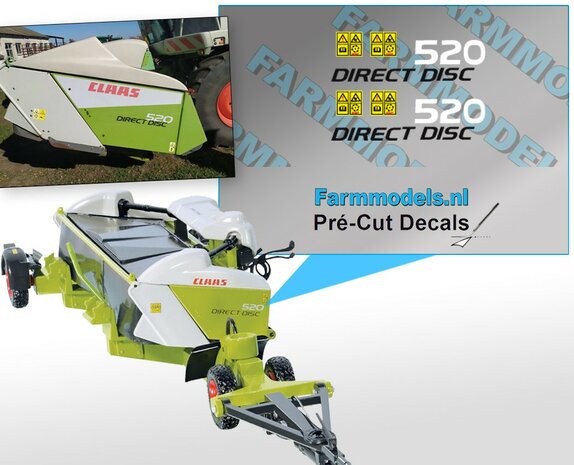 Claas direct disk 520 stickerset in zwart/wit 2x logo 2x gevarenstickers Decals 1:32 Farmmodels.nl