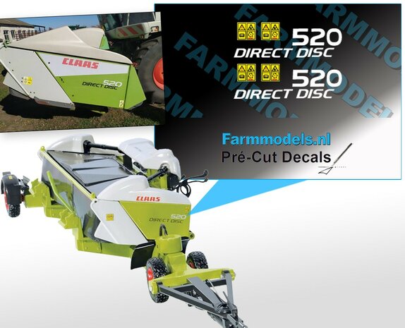 Claas direct disk 520 stickerset in wit 2x logo 2x gevarenstickers Decals 1:32 Farmmodels.nl