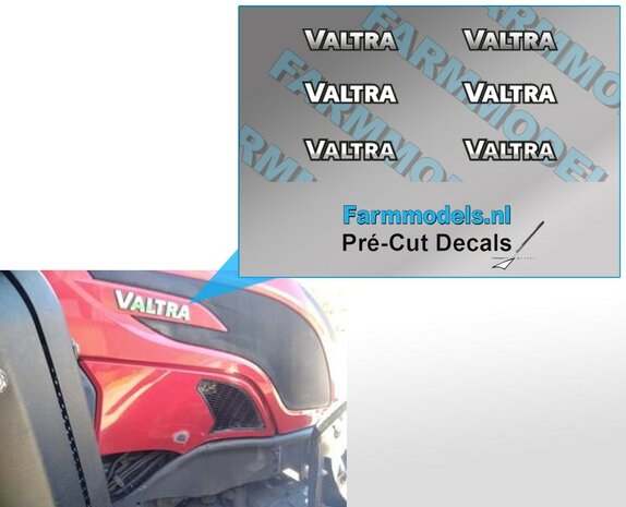 Valtra logos met verloop - 3 varianten,  2x logo  2,3 x 9,5 mm Decals 1:32 Farmmodels.nl