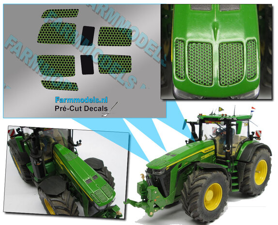 Grill Roosterstickers met echt 3D Reli&euml;f effect t.b.v. John Deere 8R Wiking 1:32 Farmmodels.nl