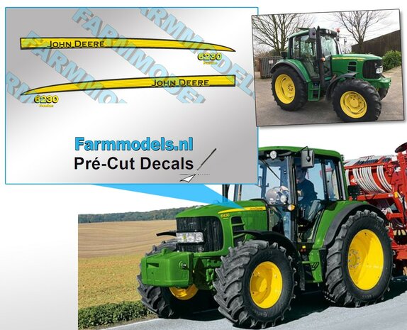 JOHN DEERE 6230 Premiumtype stickers, Geschikt voor Wiking 6930/ 7430  Pr&eacute;-Cut Decals 1:32 Farmmodels.nl 