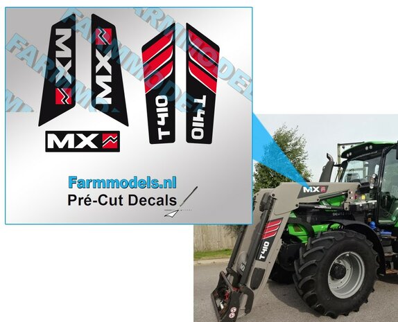 1x- complete set  MX-T410 stickers, op witte folie-Pr&eacute;-Cut-Decals-1:32-Farmmodels.nl