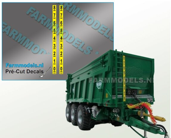 2x Tebbe meetbalk stickers  op gele folie 58x3 Pr&eacute;-Cut Decals 1:32 Farmmodels.nl 