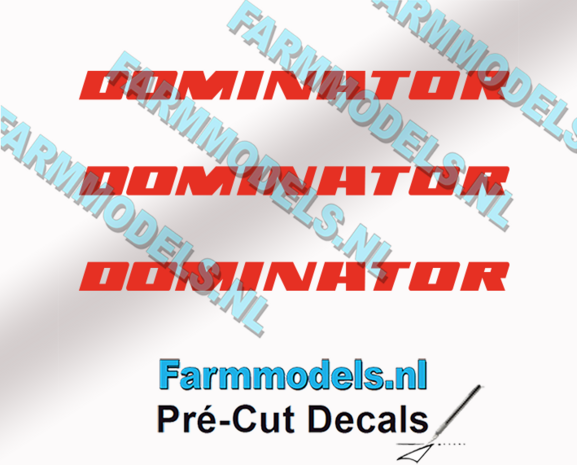 CLAAS DOMINATOR stickers rood op transparante folie 2 mm hoog Pr&eacute;-Cut Decals 1:32 Farmmodels.nl 