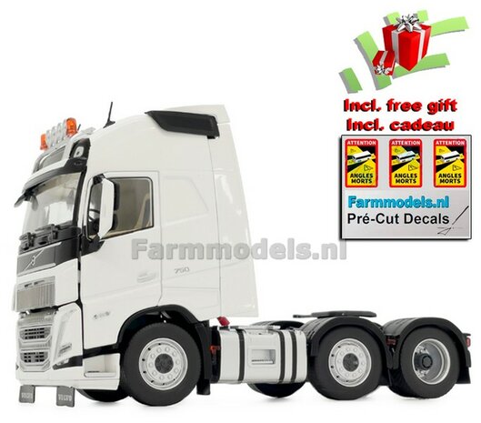 CLEAR WHITE VOLVO FH5 6x2 1:32 nu met gratis ANGLES MORTES stickerset MargeModels  MM2321-01 