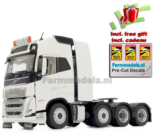 CLEAR WHITE VOLVO FH5 8x4 1:32 nu met gratis ANGLES MORTES stickerset MargeModels  MM2322-01   