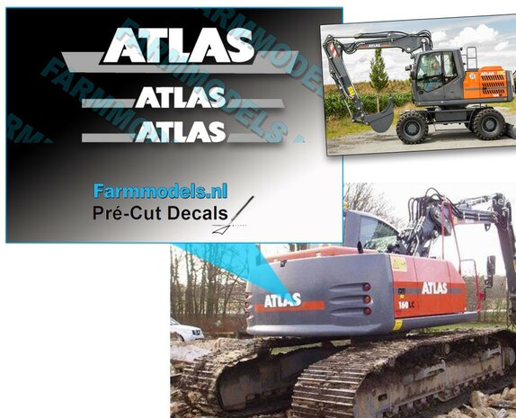 Atlas logo stickerset tbv giek en achterkant. in wit met grijze streep, 6,6x34mm + 2x  3x21 mm Decals-1:32-Farmmodels.nl