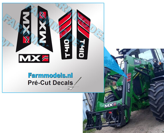 MX-T410 1x complete stickerset voor o.a. FL 120 van UH  (LET OP! Kleinere sticker) op witte folie 1:32 schaal Farmmodels.nl