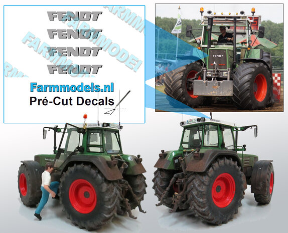 4x FENDT logo GRIJS met donkere schaduw stickers 1,7 x 11.7mm  Pr&eacute;-Cut Decals 1:32 Farmmodels.nl