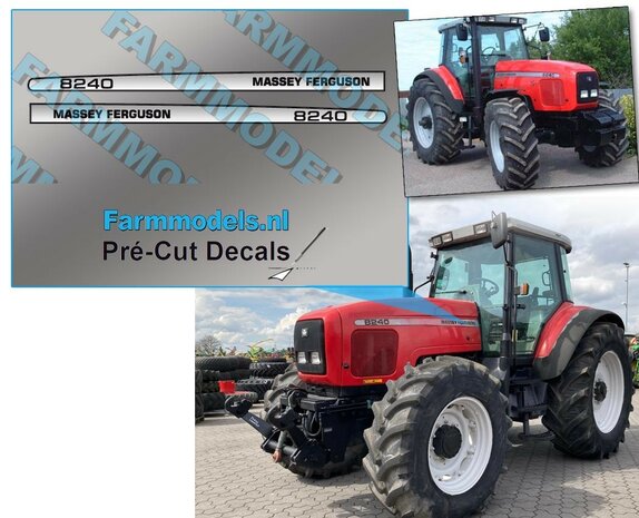 Massey Ferguson 8240 type nummer, Geschikt voor  8280 Xtra UH,  Pr&eacute;-Cut Decals op zilver, 1:32 Farmmodels.nl&nbsp;