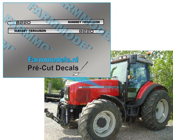 Massey Ferguson 8220 type nummer, Geschikt voor  8280 Xtra UH,  Pr&eacute;-Cut Decals op zilver, 1:32 Farmmodels.nl&nbsp;