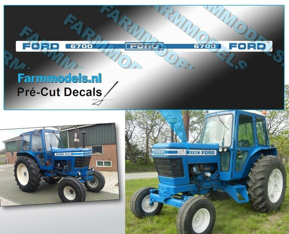 Ford 6700 type sticker 5x120 mm  Pr&eacute;-Cut Decal op witte folie 1:32 Farmmodels.nl 