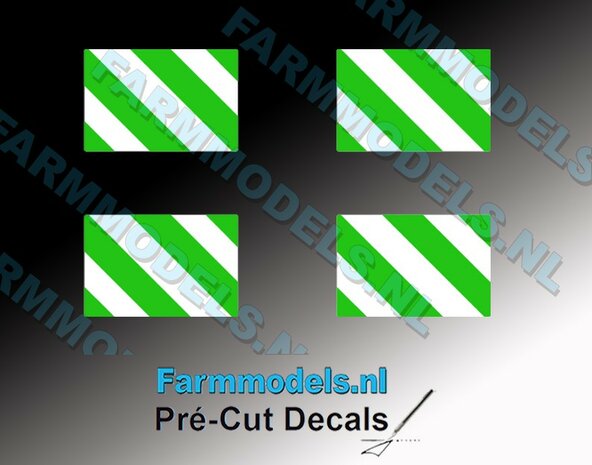 2x links &amp; rechts GROEN/wit verdrijvingsstreep stickers op WITTE folie 10x15 mm Pr&eacute;-Cut Decal 1:32 Farmmodels.nl 