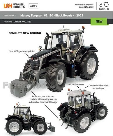 BLACK BEAUTY Massey Ferguson 6S.180 1:32  Universal Hobbies 2023  UH6611 