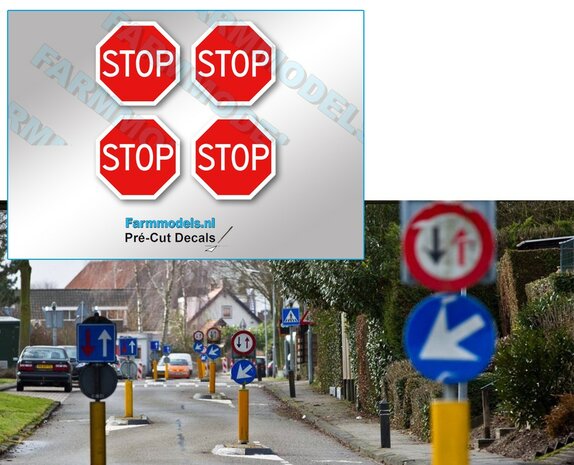 Verkeersbord -B07 - Stoppen voor voorrangsweg, 4 stuks 22mm   Decals 1:32 Farmmodels.nl