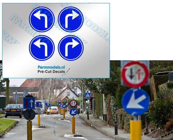 Verkeersbord -D05LR - Verplichte rijrichting linksaf + rechtsaf, 2x2 stuks &Oslash; 19mm   Decals 1:32 Farmmodels.nl